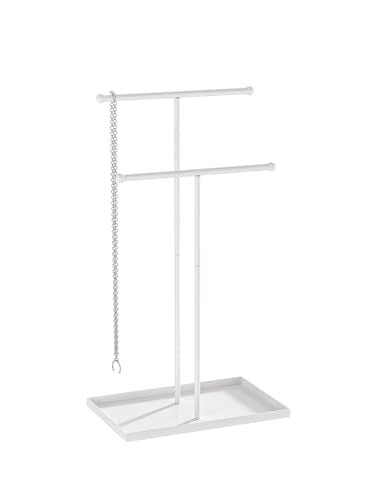 Coward 2 Tier Necklace Stand, Aesthetic Necklace Jewelry Holder, Home Decor Necklace Organizer Stand, Metal Necklace Bracelet Display Rack for Men Women (White) - color: White