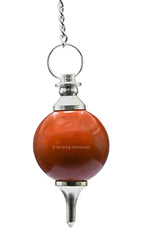 Amazing Gemstone Red Jasper Crystal Ball Pendulum for Divination - Dowsing Pendulum Necklace with Chain and Quartz Bead for Reiki Healing and Crystal Grid Meditation - color: Red Jasper