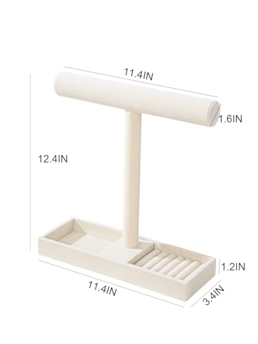 Multi-Use Jewelry Holder Stand, Necklace Bracelet Ring Organizer Stand, Scrunchie Watches Velvet Jewelry Holder Stand With Tray for Women Home Use(Beige Color) - color: Beige