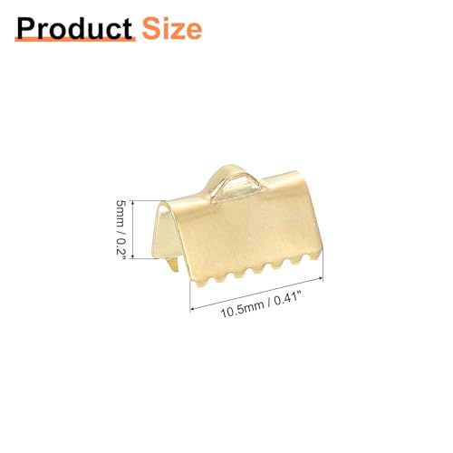 uxcell 30Pcs Ribbon End Crimp Clamps, 10.5mm Pinch Cord End Clasps Stainless Steel Curled Bead Clasp for Ribbon Lace Bookmark Ends Keychain DIY Making, Gold - size: 10.5mm