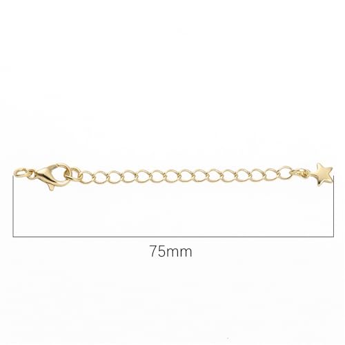 BEADIA 14K Gold Plated Extender Chains 75mm 20pcs 3D Star Extension Tail Chains for Jewelry Making Findings - color: 3D Star