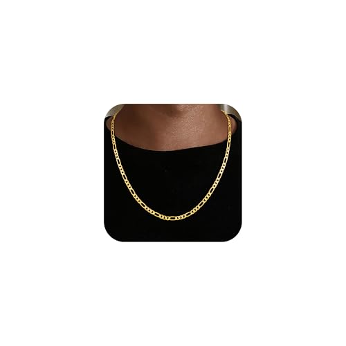 HIMSTORY Gold Chain for Men, 18K Gold Plated 925 Sterling Silver 3.5MM/5MM/7MM Figaro Chain Diamond Cut Gold Necklace Jewelry Gifts for Boyfriend Father Husband - color: 3.5MM, size: 22 Inches