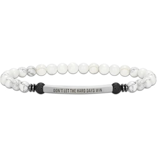 INSYOHO Dont Let the Hard Days Win Bracelet – Inspirational Healing Crystal Bracelet for Women & Men, Agate & Amethyst Beaded Adjustable, Motivational Gift for Stress Relief & Positivity - color: White turquoise