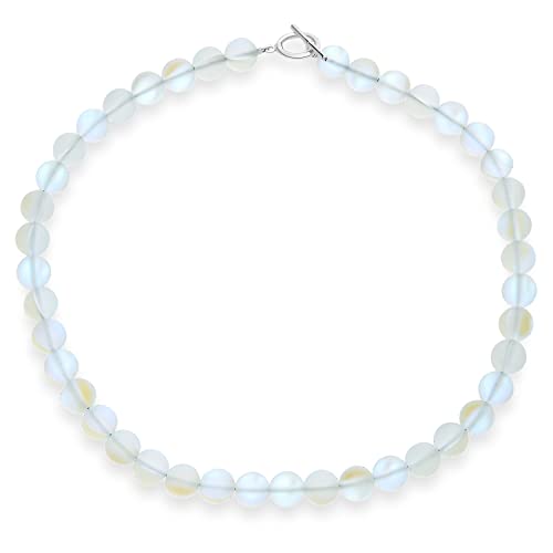 Simple Classic Hand Knotted Created Semi Precious Gemstone Round Ball 10MM Bead Strand Choker Collarbone Necklace Western Jewelry For Women Toggle Clasp 15 17 19 Inch - color: Created Moonstone