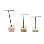 3pcs Black Metal T-Bar Wood Jewlery Display Stand with Square Wooden Base Earring Jewelry Hanging Holder