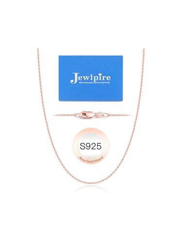 Jewlpire 18k Gold Plated 925 Sterling Silver Chain Necklace for Women, 1.3mm Thin & Dainty & Sturdy Cable Chain Necklace Women's Chain Necklaces 14/16/17/18/20/22/24 Inch - color: 18K Rose Gold Plated, size: 17 Inch