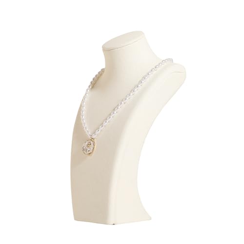 GemeShou Beige necklace storage organizer for sale, Velvet necklace holder stand, jewelry bust display stands, Jewelry Mannequin for Countertop, Showcase【Beige-Small height 7.68 inch】 - color: Cream, size: Small