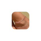 U7 Women Girls Barefoot Jewelry 18K Gold or Rose Gold Stainless Steel Heart/Rope/Figaro/Cuban Chain Anklet Foot Bracelet, 25-30 CM Long - color: Rose Gold Plated-7mm-Cuban Chain