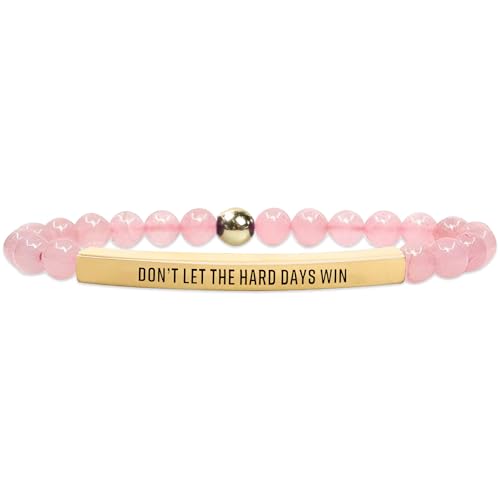 INSYOHO Dont Let the Hard Days Win Bracelet – Inspirational Healing Crystal Bracelet for Women & Men, Agate & Amethyst Beaded Adjustable, Motivational Gift for Stress Relief & Positivity - color: Rose Quartz