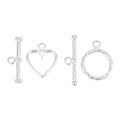 DICOSMETIC 2 Styles Sterling Silver Toggle Clasps Round and Heart Toggle Rings with 925 Stamped T-Ba Closure Connector Bracelet Clasp for Jewelry Making, 2 Sets