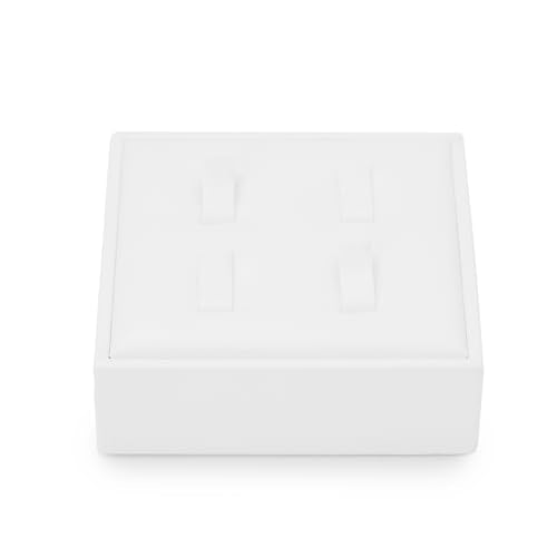 4 Slot PU Leather Ring Stand Rings Display Holder Rings Organizer Jewelry Display Showcase (White) - size: 3.14" x 3.14" x 0.98"