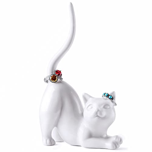PUDDING CABIN Cat Mom Gift for Women, Cat Ring Holder Wedding Ring Stand Lover Gift For Women Friends Birthday Christmas Valentines Gift, Figurine Room Decor - style: Kitty