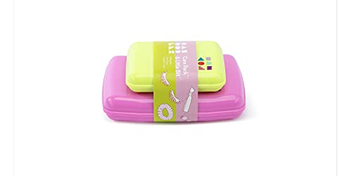 Caboodles Care Pack + Lil Bit Set Mini Cosmetic Storage for Purse With Snap-tight Latch, Citron and Pink, 1 count (Pack of 3) - color: Citron and Pink