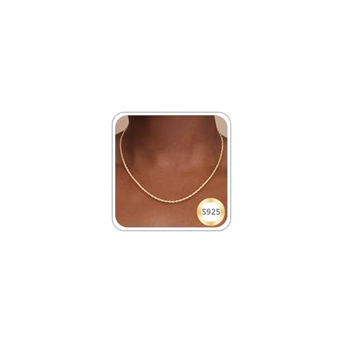 1.5mm 2mm Rope Chain 925 Sterling Silver Chain Necklace for Women, 14K Gold Plated Chains for Women Sturdy & Durable Women's Chains Necklace 16 18 20 22 24 26 Inch - color: 1.5mm 14K Gold Plated, size: 16 Inch (Women's Choker Length）