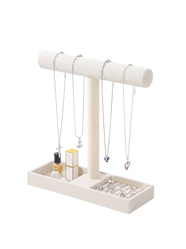 Multi-Use Jewelry Holder Stand, Necklace Bracelet Ring Organizer Stand, Scrunchie Watches Velvet Jewelry Holder Stand With Tray for Women Home Use(Beige Color) - color: Beige