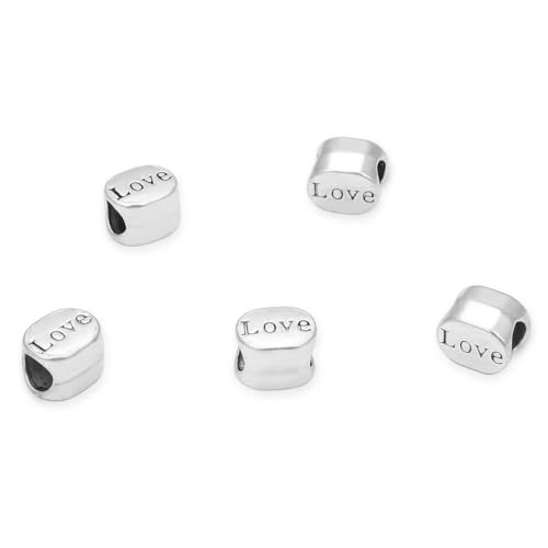 20pcs Love Beads Large Hole Loose Beads (4.5mm Hole) Antique Silver Metal Spacer for DIY Craft Jewelry Making MEC-C12 - size: Love Bead