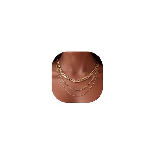 Freekiss Women's Layered Necklace Set - 3 Piece Dainty Gold Jewelry for Everyday Stacking | 14K Gold Plated Snake Chain, Rope Chain, Cuban Chain | Adjustable Length 14-18.5 Inch | Gift Ready - color: Gold, style: 8mm Cuba+Box Chain+2.5 Cuba
