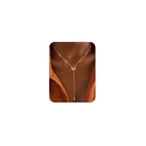 Freekiss Gold Pendant Necklace for Women, Dainty Diamond Necklaces for Women Simple 14K Gold Plated Paperclip Choker Necklaces Cute Minimalist Open Oval Necklaces Gold Jewelry for Women Gifts - color: Gold, style: Sunburst-GOLD