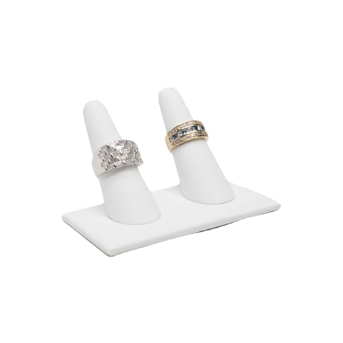 Novel Box White Leatherette Jewelry Ring Finger Display Stand 3.62x2.12x2.25 Inches with Square Base - Ring Holder Organizer Stand for Selling or Personal Use - Display Stands for Rings - color: 2 Ring Finger, size: White Leatherette