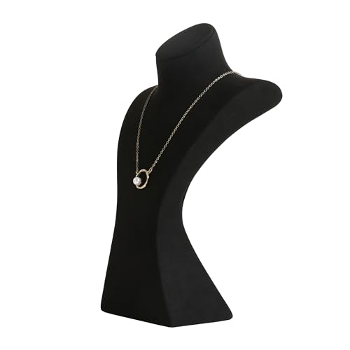GemeShou Black necklace storage hanger stand jewelry organizer, Velvet jewelry stand necklace holder, jewelry mannequin bust for necklaces, jewelry bust display stands【Black-Medium height 9.25 inch】 - color: Black, size: Medium