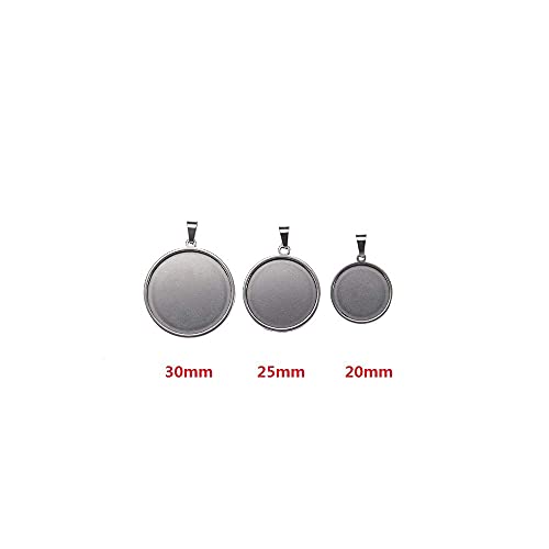 10pcs stainess steel cabochon base setting 20mm 25mm 30mm round cameo pendant trays diy jewelry blank bezel for necklace making (20mm) - size: 20mm silver
