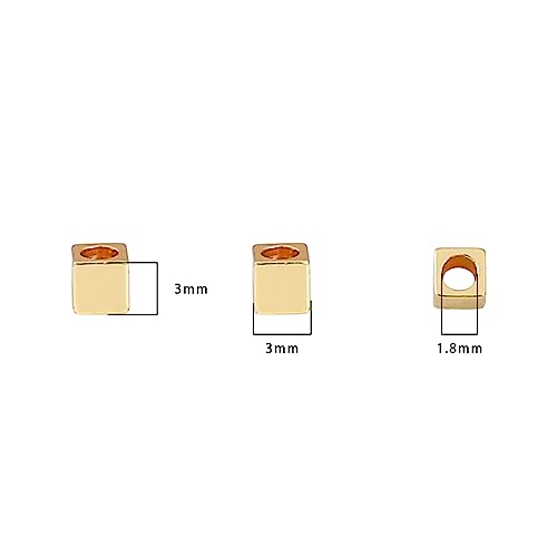 BEADIA 14K Gold Plated Cube Spacer Beads Right Angle 3x3mm 50pcs for Jewelry Making Findings Non Tarnish - color: 14K Gold, size: 3x3mm Right Angle Cube