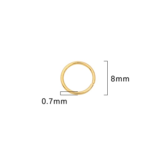 BEADIA 18K Gold Plated Jump Rings Non Tarnish 8mm 300pcs for Jewelry Making Findings - color: Gold, size: 0.7x8mm
