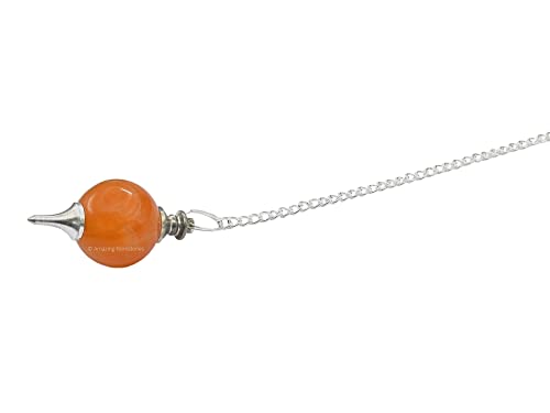 Amazing Gemstone Red Aventurine Crystal Ball Pendulum for Divination - Dowsing Pendulum Necklace with Chain and Quartz Bead for Reiki Healing and Crystal Grid Meditation - color: Red Aventurine