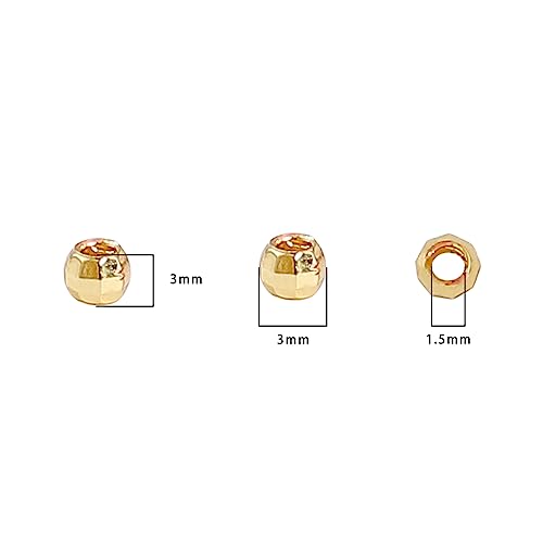 BEADIA 14K Gold Plated Laser Round Spacer Beads 3x3mm 50pcs for Jewelry Making Findings Non Tarnish - color: 14K Gold, size: 3mm Laser