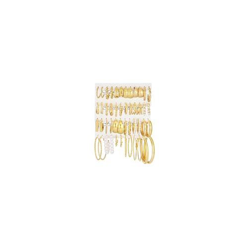 24 Pairs Chunky Gold Hoop Earrings Set for Women, Hypoallergenic Fashion Statement Hoops Earrings Pack Assorted Small Big Twisted Hoop Jewelry for Gift - color: Gold1-24pairs
