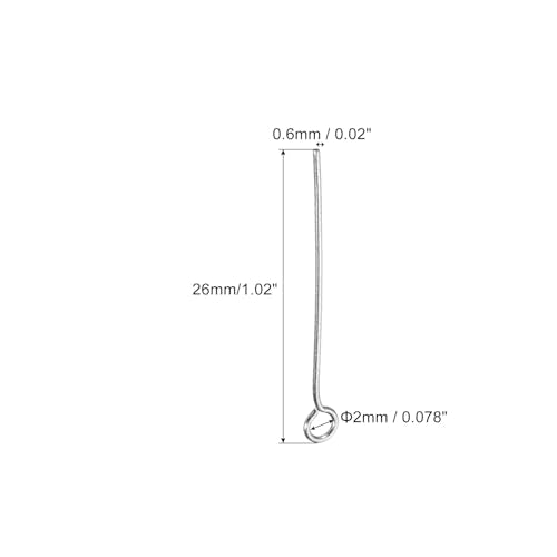 PATIKIL 200Pcs 304 Stainless Steel Jewelry Eye Pins 26mm 22 Gauge Silver Open Eye Pins for Jewelry Making DIY Craft Necklaces Bracelets Earrings - color: Silver, size: 26mm