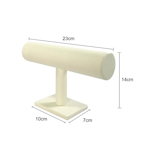 Jewelry Organizer Stand for Women - T-Bar Bracelet, Watch & Hair Tie Storage Display Rack with Travel-Friendly Design(White PU Leather) - color: White PU Leather