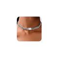 Elegant Silver Chain Choker Necklace with Crystal Accent, Chunky Curb Link Design, Adjustable Length, Fashion Statement Jewelry