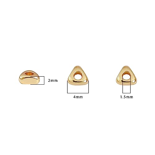 BEADIA 14K Gold Plated Triangle Spacer Beads 4x2mm 50pcs for Jewelry Making Findings Non Tarnish - color: 14K Gold, size: 4x2mm Triangle