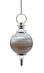 Amazing Gemstone Lace Agate Crystal Ball Pendulum for Divination - Dowsing Pendulum Necklace with Chain and Quartz Bead for Reiki Healing and Crystal Grid Meditation - color: Lace Agate