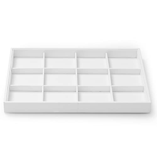 Oirlv Premium White Leather Stackable Jewelry Tray 12 Grid Jewelry Drawer Organizer Trays for Bracelets Earrings - color: White, size: 12 Grid Tray