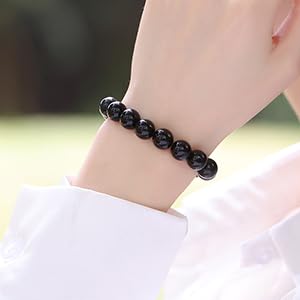 Handmade 8mm Beaded Bracelets For Men Protection Bracelet For Women Chakra Feng Shui Stretchy Handmade Lucky Money Stretchy Crystal Bracelets Best Gifts - color: Black Tourmaline 2PCS
