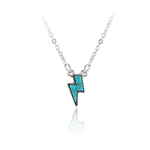 Pingyongchang Natural Turquoise Necklace Boho Bead Silver Cross Vintage Statement Pendant Necklace Handmade Turquoise Western Necklaces Jewelry for Women - color: Lighting