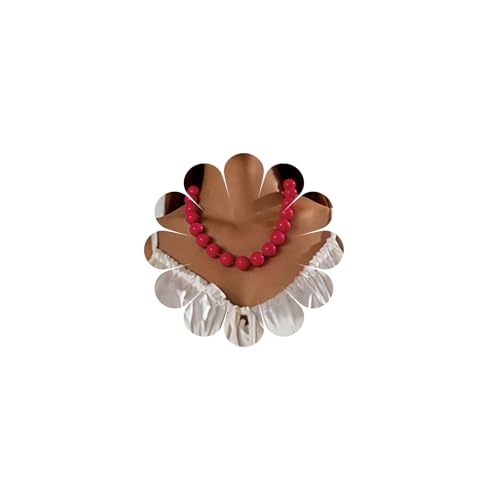 Chunky Beaded Necklace for Women Big Beads Large Chunky Beaded Necklace Vintage Boho Jewelry - color: Rose Red