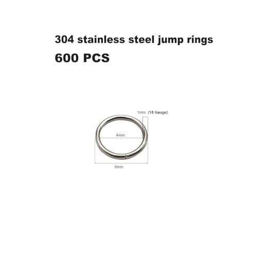 600 Pcs 304 Stainless Steel Jump Rings,6MM Open/Close O Rings,Loop Contactors for Jewelry Making,DIY Crafts, Industrial Repair 1MM Thickness (18 Gauge) - size: 6MM