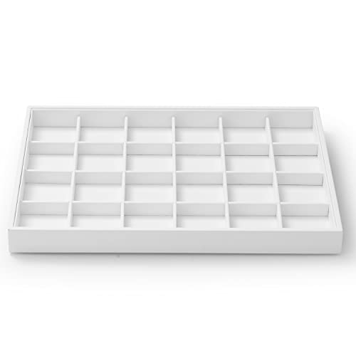 Oirlv Premium White Leather Stackable Jewelry Tray 24 Grid Jewelry Drawer Organizer Trays Rings Earrings Storage - color: White, size: 24 Grid Tray