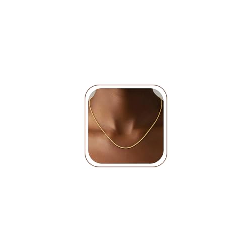 18K Gold Plated 925 Sterling Silver Chain for Women, 1mm Box Chain Dainty Gold Necklace Jewelry Gifts for Women Mom Girlfriend - size: 22 Inches
