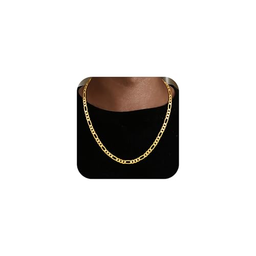 HIMSTORY Gold Chain for Men, 18K Gold Plated 925 Sterling Silver 3.5MM/5MM/7MM Figaro Chain Diamond Cut Gold Necklace Jewelry Gifts for Boyfriend Father Husband - color: 5MM, size: 26 Inches