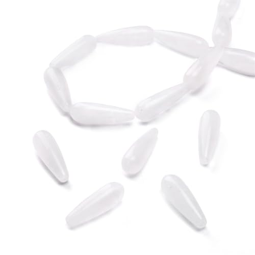 BEADIA Natural White Agate Teardrop Stone Beads 10x30mm 12pcs Dangle Earring Charm for DIY Jewelry Making - color: White Agate