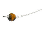 Amazing Gemstone Tiger Eye Crystal Ball Pendulum for Divination - Dowsing Pendulum Necklace with Chain and Quartz Bead for Reiki Healing and Crystal Grid Meditation - color: Tiger Eye
