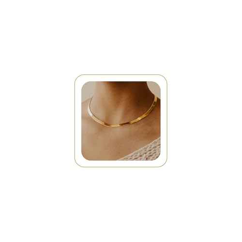 CHESKY Gold Necklace for Women-14K Plated/S925 sterling silver Snake Chain Necklace Dainty Simple Chunky Herringbone Necklace Gold Choker Necklaces Jewelry for Women Mothers Day Gifts for Mom - color: gold, style: 5mm 14 inch snake