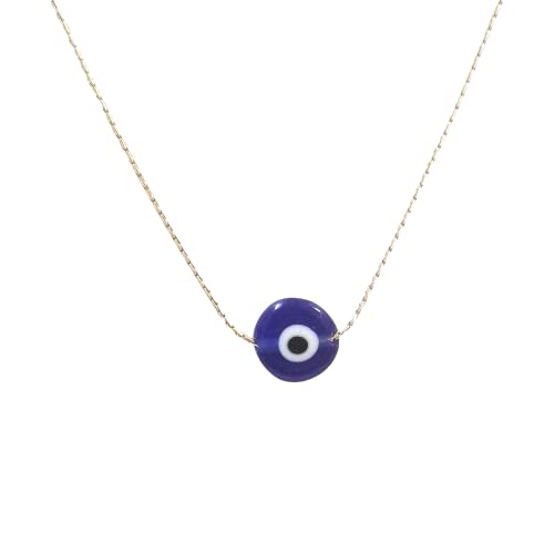 10mm Handmade Lampwork Glass Dark Blue Evil Eye Bead with Real 14kt Gold Filled Fine 0.6mm Chain NECKLACE. Made to your size. - size: 27.5" 70cm