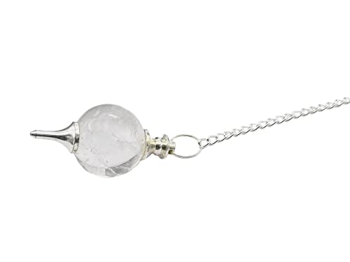 Amazing Gemstone Clear Quartz Crystal Ball Pendulum for Divination - Dowsing Pendulum Necklace with Chain and Quartz Bead for Reiki Healing and Crystal Grid Meditation - color: Clear Quartz