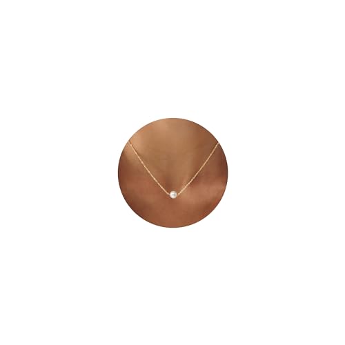 Pearl Necklace for Women- 14K Gold-plated/White Gold-plated Dainty Pearl Necklace for Women - color: Gold single pearl