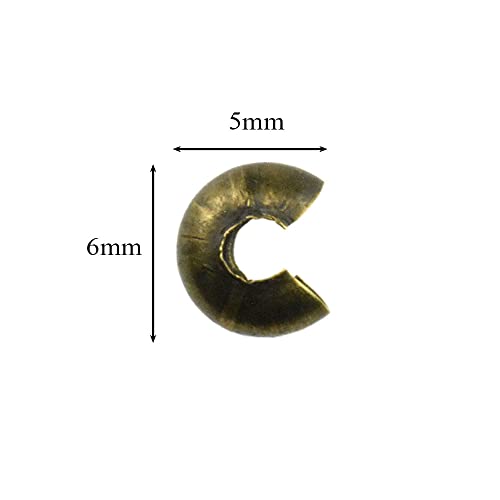 Crimp Bead Knot Covers 5mm Outer Dia Half Round Open Form a Ball Easy to Position Two Sides Keep Flush Close Neatly Evenly Stop Wire Wear No Irritate for Jewelry Craft Bronze Copper 100pcs - size: 5mm-Bronze-100Pcs